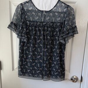 Max Studio Black Floral Sheer Blouse